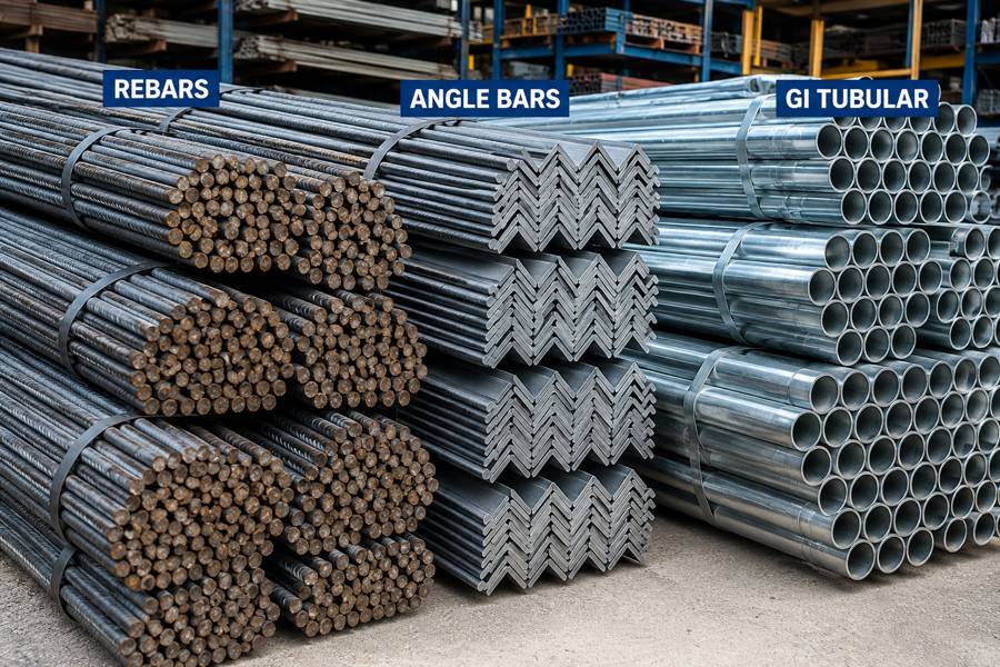 Steel bars and rebar construction materials